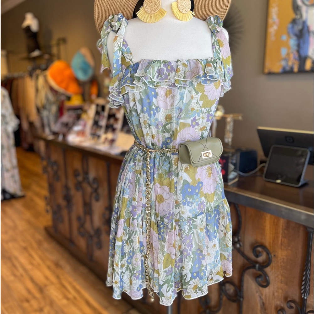 Aakaa NWT floral summer dress ruffle bows women’s medium M BOUTIQUE cottage boho